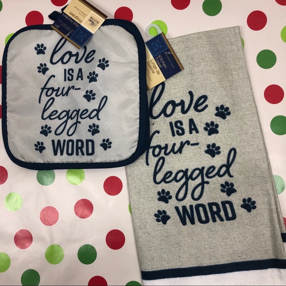 Love is a Four Legged Word Pot Holders/Towel